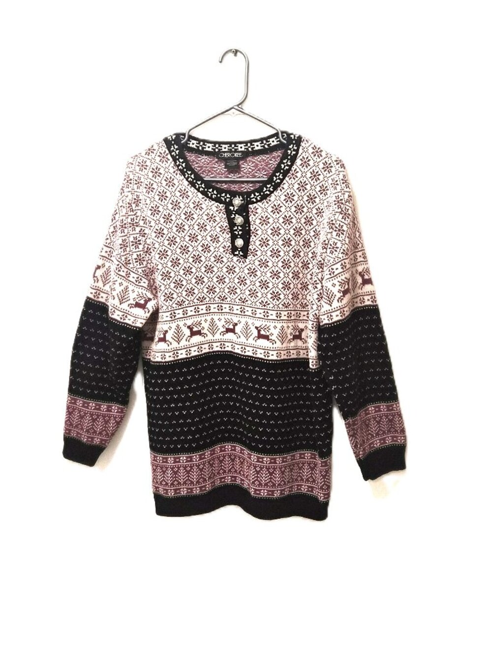 VTG Reindeer Fair Isle Knit Sweater Made in Canada Après-Ski Scandi Cabincore